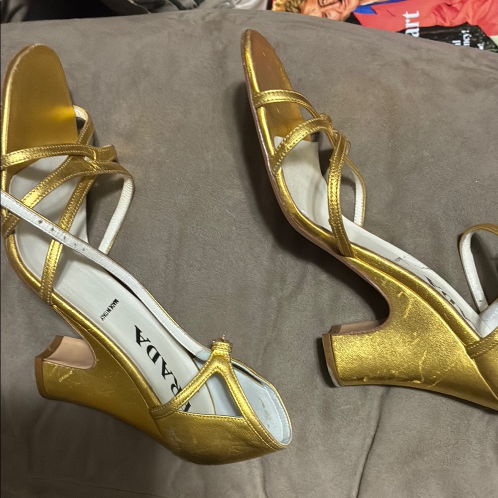 Prada Gold Strappy Heels